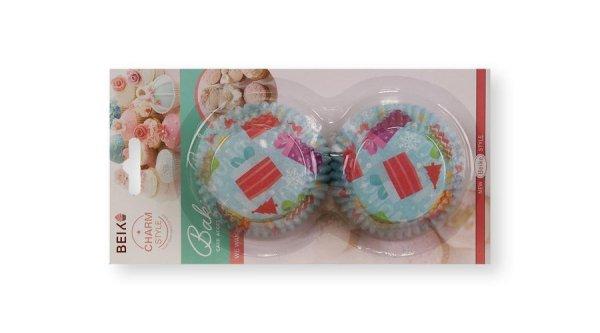 50 db-os világoskék alapon ajándékcsomag mintás karácsonyi muffin papír