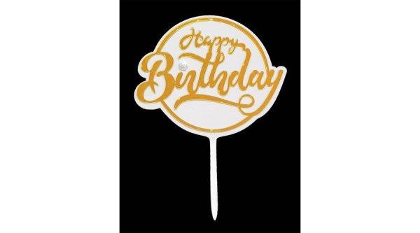 Fehér-arany Happy Birthday sziluett beszúró