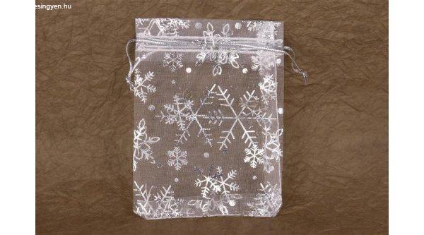 12 db ezüst hópehely mintás organza tasak 12*17 cm