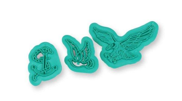 Sas, galamb és vasmacska alakú fondant mintázó