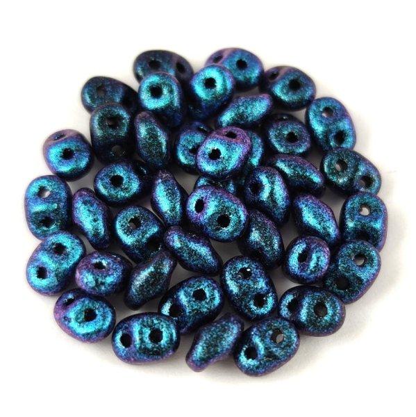 Superduo cseh préselt kétlyukú gyöngy - 2.5x5mm - Jet Polichrome Dark Capri