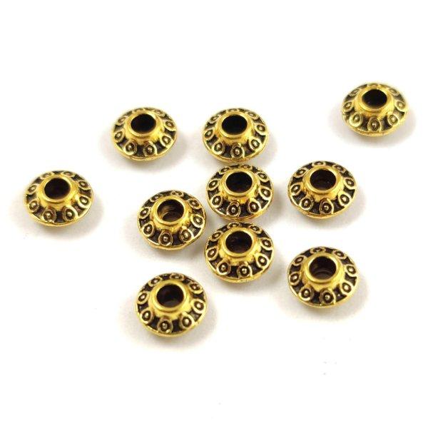 Fémgyöngy - Circles Deco - antik arany színű - 6.5 x 3.5 mm 
