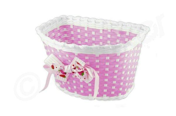 Gyermek kerékpár műanyag első kosár masnis pink