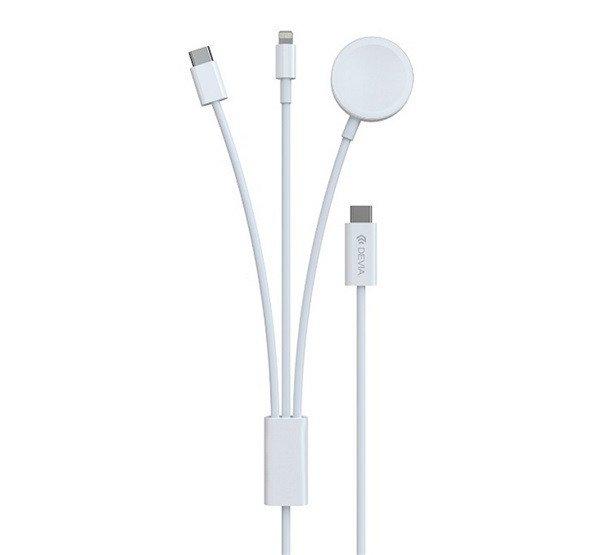 DEVIA töltőkábel 3in1 (Type-C - lightning/Type-C, Apple Watch töltő, 7.5W,
wireless, 120cm) FEHÉR