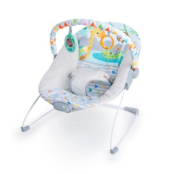 Bright Starts Safari Fun Vibrating Bouncer elemes, rezgő baba pihenőszék, 48
x 53 x 42 cm újszülött babafotel szafari mintával 0 - 6 hónapos korban 9 kg
testsúlyig
