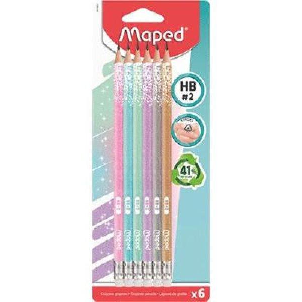 Grafitceruza radírral, HB, háromszögletű, MAPED "Black'Peps
Glitter Deco", vegyes pasztell színek