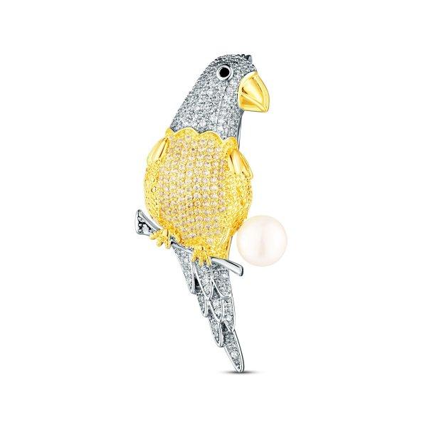 JwL Luxury Pearls Bájos aranyozott papagáj bross igazgyönggyel JL0870