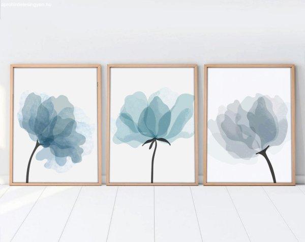 Falikép szett, 3 db, virágok, kék - fekete, 50x70 cm - TRIO - Butopêa