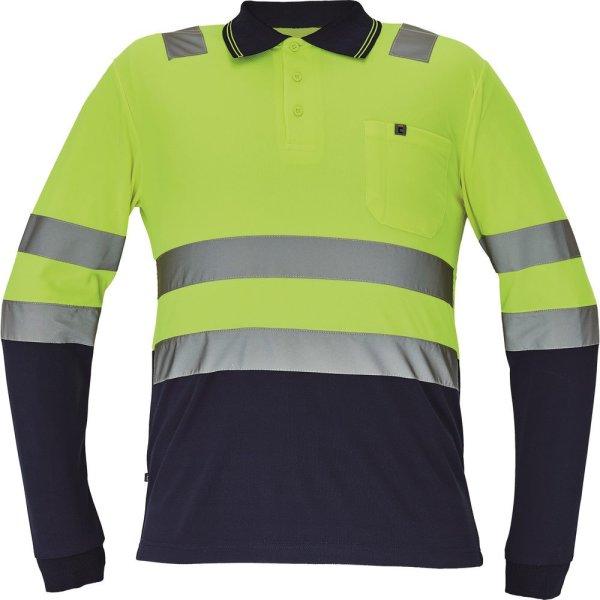 Cerva Férfi hosszú ujjú fényvisszaverő galléros póló LEON - Sárga /
sötétkék | XL