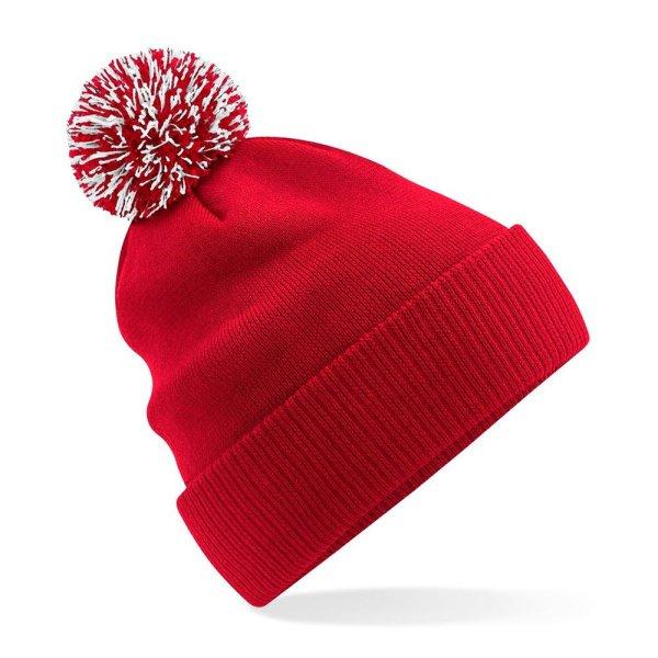 Beechfield Téli sapka pomponnal Snowstar Recycled - Piros / fehér