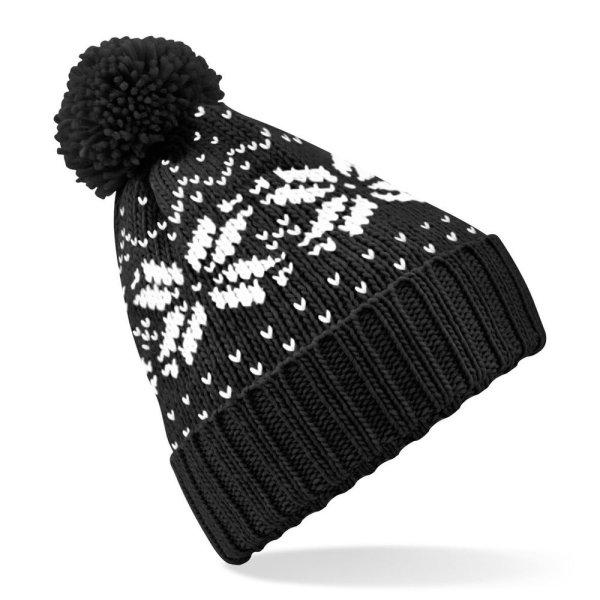 Beechfield Téli sapka norvég mintával Fair Isle Snowstar - Fekete / fehér