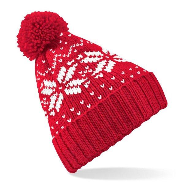 Beechfield Téli sapka norvég mintával Fair Isle Snowstar - Piros / fehér