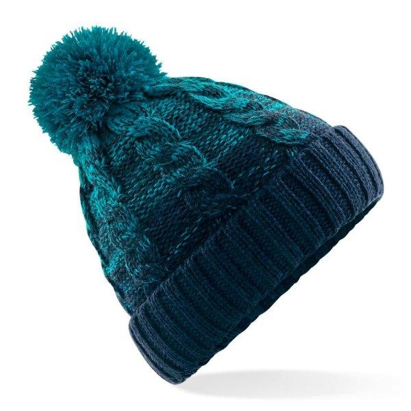 Beechfield Kötött sapka pomponnal Ombré - Teal / sötétkék