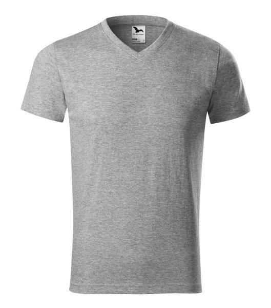 MALFINI Póló Heavy V-neck - Sötétszürke melírozott | L