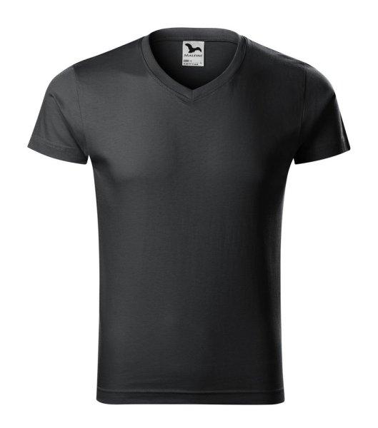 MALFINI Férfi póló Slim Fit V-neck - Ebony gray | S