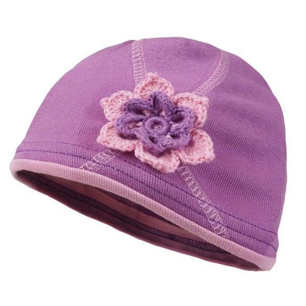 Pletex Baba sapka horgolt virággal - Lila | 44-48