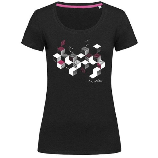 Bontis Női póló CUBES - Fekete / rózsaszín | M