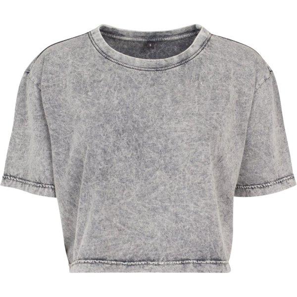 Build Your Brand Női crop top póló Acid Washed - Szürke / fekete | M