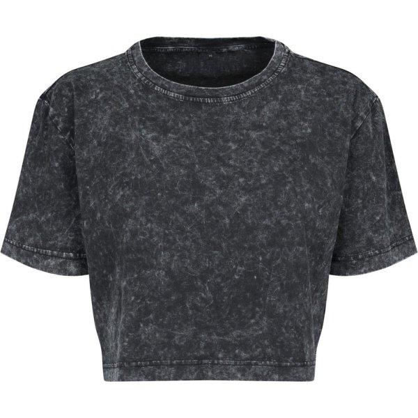 Build Your Brand Női crop top póló Acid Washed - Sötétszürke / fehér | S