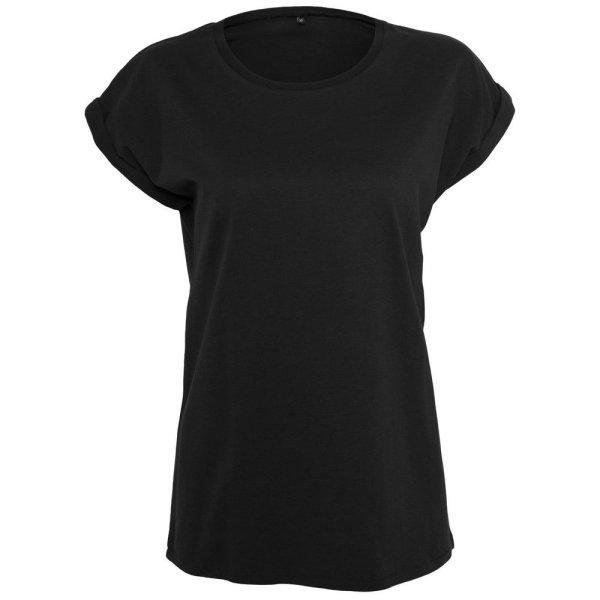 Build Your Brand Laza női póló felhajtott ujjakkal - Fekete | XL