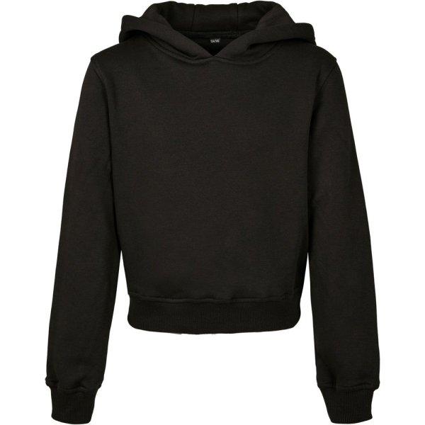 Build Your Brand Női kapucnis crop top pulóver - Fekete | 110-116 cm