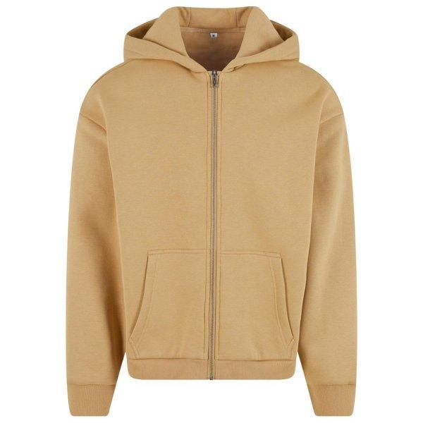 Build Your Brand Puha férfi cipzáros kapucnis pulóver Fluffy - Bézs | S