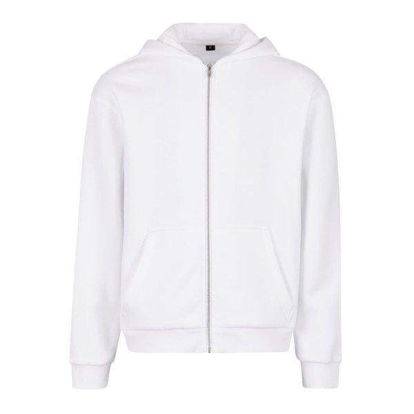Build Your Brand Puha férfi cipzáros kapucnis pulóver Fluffy - Fehér | XL
