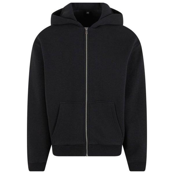 Build Your Brand Puha férfi cipzáros kapucnis pulóver Fluffy - Fekete | S
