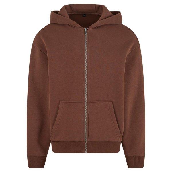 Build Your Brand Puha férfi cipzáros kapucnis pulóver Fluffy -
Csokoládébarna | M
