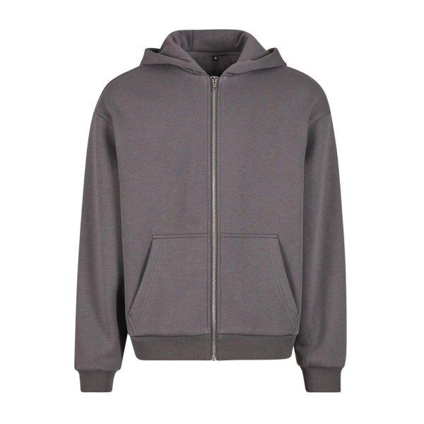 Build Your Brand Puha férfi cipzáros kapucnis pulóver Fluffy - Mágnes | XXL