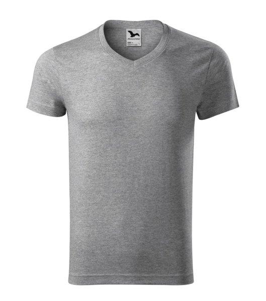 MALFINI Férfi póló Slim Fit V-neck - Sötétszürke melírozott | M