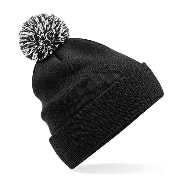 Beechfield Téli sapka pomponnal Snowstar Recycled - Fekete / fehér