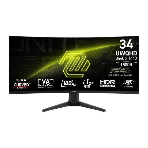 MSI Monitor GAMING MAG 346CQ Ívelt 34" UWQHD, 3440x1440, 180Hz VA 21:9,
1500R, 300cd/m2, 1 ms, 2x HDMI, DP, Black
