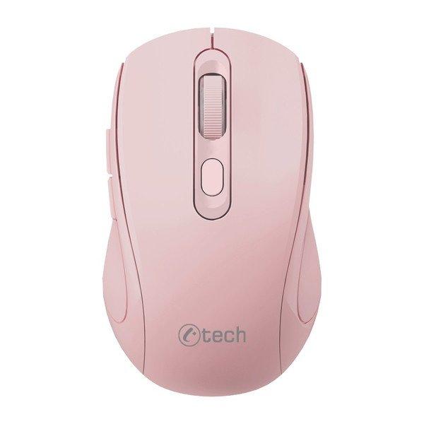 Egér C-TECH WLM-12 Dual mode, vezeték nélküli, BT5.0 + 2,4 GHz, 1600DPI, 6
gomb, USB nano receiver, rózsaszín