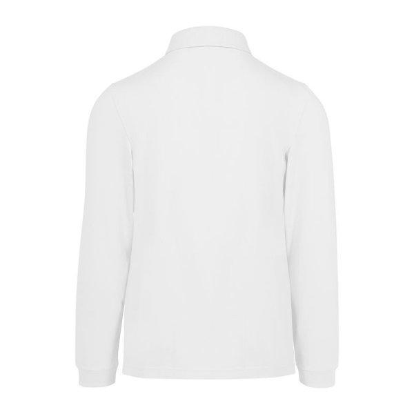 B&C hosszú ujjú előzsugorodott férfi galléros pamut póló O30, White-XL