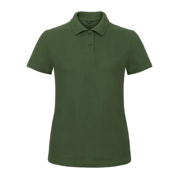 B&C klasszikus fazonú, rövid ujjú Női galléros póló, O07, Bottle Green-XL