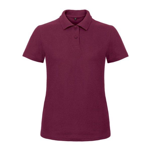 B&C klasszikus fazonú, rövid ujjú Női galléros póló, O07, Wine-XL