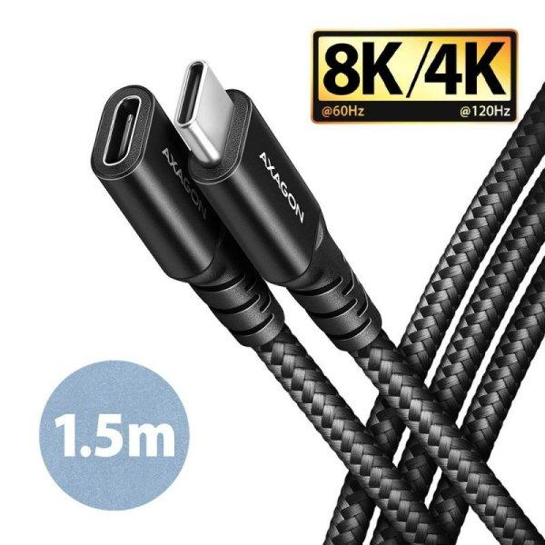 AXAGON BUCM32-CF15AB hosszabbító kábel USB-C (M)  USB-C (F), 1.5m, USB
20Gbps, PD 240W 5A, 8K HD, ALU, fonott, fekete