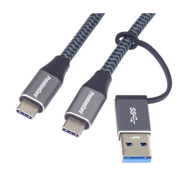 PremiumCord USB-C kábel (USB 3.2 GEN 2x2, 5A, 100W, 20Gbit/s) 2m, pamut fonott