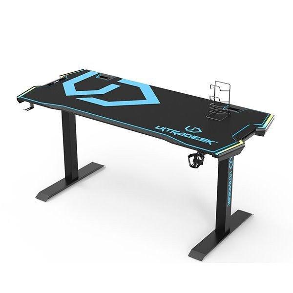 ULTRADESK Gamer játékos asztal FORCE - kék, 166x70 cm, 76.5 cm, XXL egérpad,
fejhallgató és italtartó, RGB