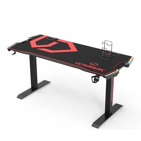 ULTRADESK Gamer játékos asztal FORCE - piros, 166x70 cm, 76.5 cm, XXL
egérpad, fejhallgató és italtartó, RGB