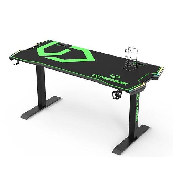 ULTRADESK Gamer játékos asztal FORCE - zöld, 166x70 cm, 76.5 cm, XXL
egérpad, fejhallgató és italtartó, RGB