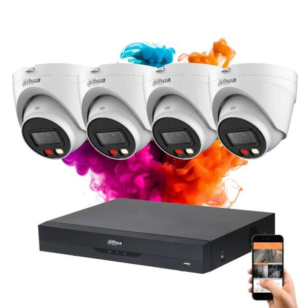Dahua 4 dome biztonsági kamerás IP kamera rendszer 4MP színes éjszakai
képpel