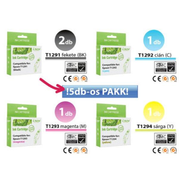 Epson -hoz 5db-os◄ T129x utángyártott tintapatron PAKK (5x~420 oldal)