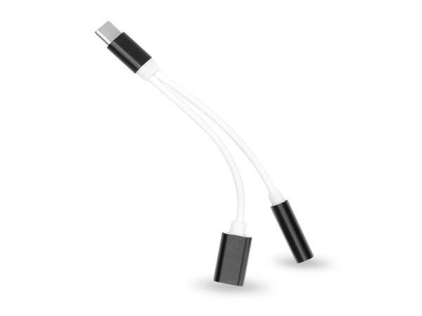USB Type-C adapter 3,5 mm jack füllhallgatóhoz/Type-C töltőhöz -
fekete/fehér