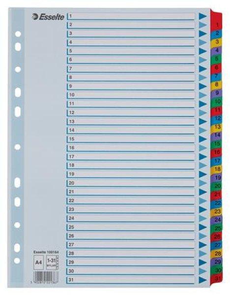 Regiszter, karton, A4, 1-31, ESSELTE "Mylar"