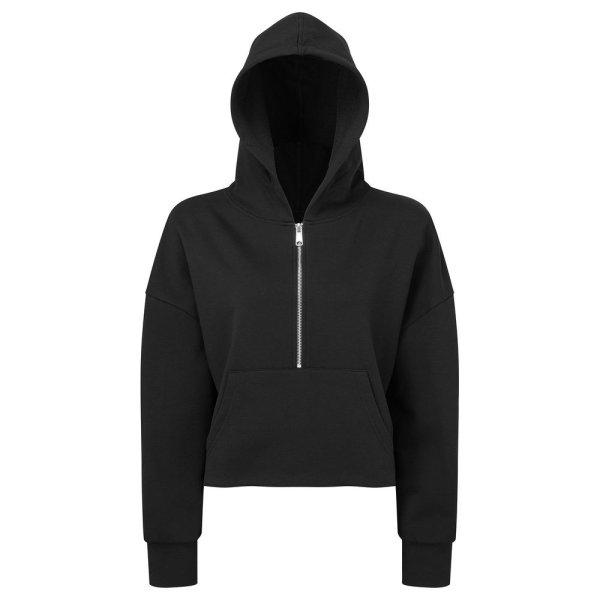 TriDri® Női kapucnis pulóver 1/2 cipzárral - Fekete | XS
