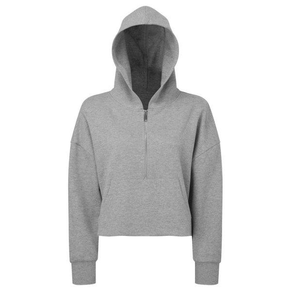TriDri® Női kapucnis pulóver 1/2 cipzárral - Szürke melírozott | S/M