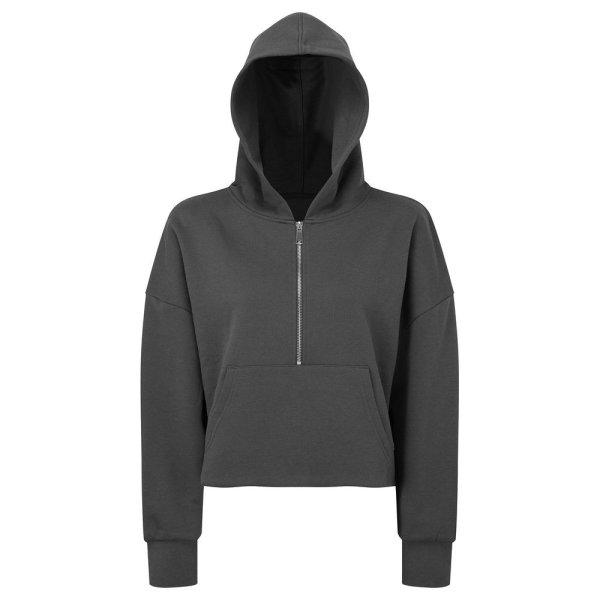 TriDri® Női kapucnis pulóver 1/2 cipzárral - Szénfekete | S/M