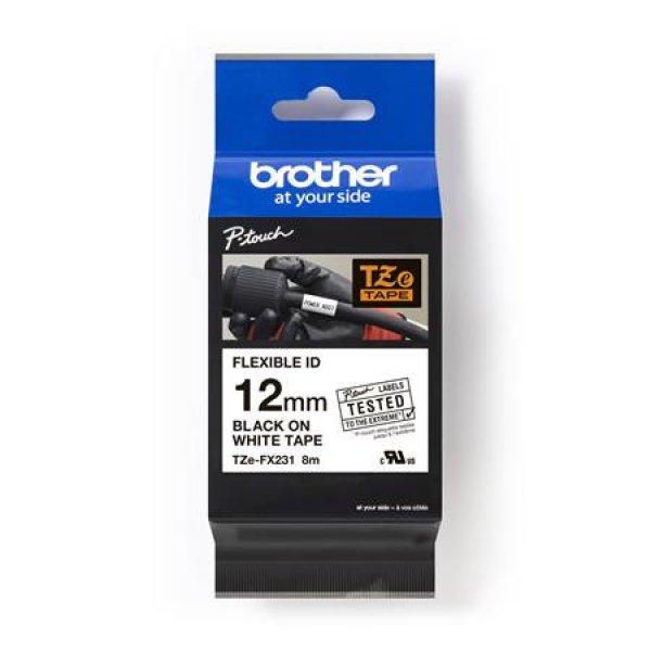 Feliratozógép szalag, flexibilis ID, 12 mm x 8 m, BROTHER,
"TZe-FX231" fehér-fekete